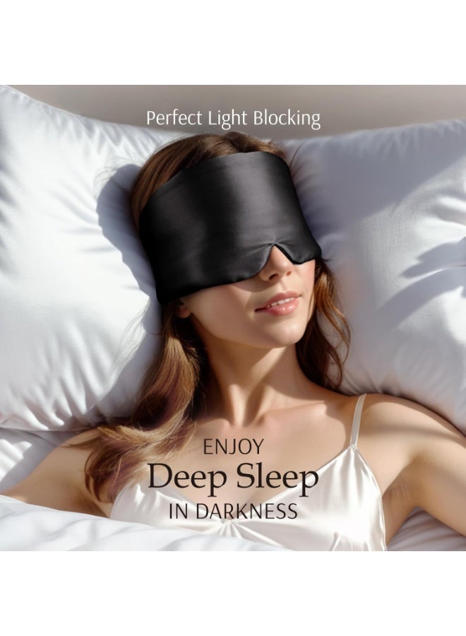 100% Mulberry Silk Sleep Mask Eye Mask for Man and Woman with Adjustable Headband, Full Size Large Sleep Mask & Blindfold for Total Blackout for All Night Sleep, Travel & Nap- Black - Image 5